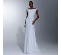 Elegante abito da sposa stile aristocratico romantico del sud della Francia, con scollo a U profondo, corpetto plissettato e orlo a sirena, adatto anche per banchetti, cerimonie serali, abiti lunghi e
