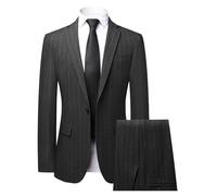Elegante abito da uomo a righe 2 pezzi gessato set slim fit abiti da lavoro con un pulsante matrimonio, Grigio scuro, 3XL