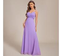 Elegante abito damigella d'onore in chiffon lavanda con volant e schiena scoperta, adatto per feste di matrimonio e occasioni semi-formali, primavera autunno L,M,S,XL,XS,XXLChiffon