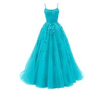 Elegante abito di sfera azzurro chiaro, abito in tulle con spalline sottili con retro incrociato, Acqua, 50