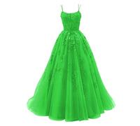 Elegante abito di sfera azzurro chiaro, abito in tulle con spalline sottili con retro incrociato, Verde foresta, 58 Più