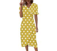 Elegante abito estivo da donna, elegante, scollo a V, abito da sera, traspirante, a maniche corte, con motivo floreale, per feste, per il tempo libero, per matrimoni, Giallo3., 3XL