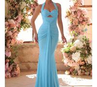 Elegante abito formale di lusso in rete elastica con spalline sottili, design traforato, aderente con orlo a sirena, per donne, ballo di fine anno, gala, promessa, abito da sera, matrimonio, estate L,