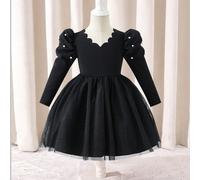 Elegante abito lungo a maniche lunghe per ragazze, design a manica a gigot con decorazioni in perle, adatto per uso quotidiano, feste, Natale, che esalta l'eleganza e la grazia delle ragazze 6Y,7Y,4Y,