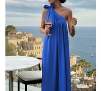 Elegante abito lungo asimmetrico senza maniche di colore unito, abito da sera grazioso da donna, adatto per il ritorno a scuola in estate L,M,S,XL,XXLTessuto intrecciato