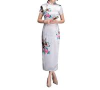 Elegante Abito Lungo Cheongsam Donna Vintage Cinese Cerimonia Evento Rosso Rosa