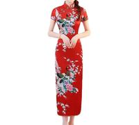 Elegante Abito Lungo Cheongsam Donna Vintage Cinese Cerimonia Evento Rosso Rosa