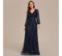 Elegante abito lungo con maniche lunghe, blu navy, con paillettes, adatto per matrimoni, feste, balli, cene di gala, adatto per madre della sposa, ospite di matrimonio, abito formale da sera, vestito