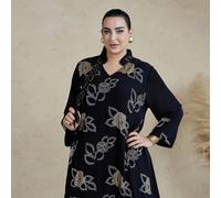 Elegante abito lungo con maniche, scollo a V, ricamo di rose e paillettes, design abaya 2025 più recente per la Festa Nazionale Saudita L,M,XL,XXLFloreale,Piante,stampa dappertuttoTessuto intrecciato