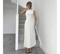 Elegante abito lungo da donna estivo, con stampa a pois, senza schienale, con vita annodata, slim L,M,S,XL,XS,XXL,XXS,XXXL,XXXXLGeometrico,stampa dappertuttoTessuto in maglia