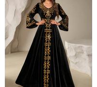 Elegante abito lungo da donna in velluto con scollo a V, con affascinanti paillettes dorate e maniche a kimono a campana, adatto per occasioni serali e feste L,M,S,XLBaroccoTessuto in maglia