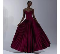 Elegante abito lungo da principessa formale in raso marrone con canotta, corpetto plissettato e gonna a trapezio, abito da sera per donne per cena di prova, festa dei voti, matrimoni, compleanni, esta