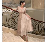 Elegante abito midi da donna con scollo a V, patchwork con paillettes, abito da sera, abito da ballo, abiti per il ritorno a scuola, abiti da cerimonia di lusso per il Capodanno L,M,S,XLBlocchi di col