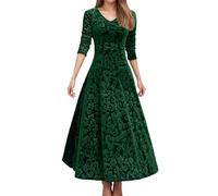 Elegante abito midi in velluto per feste e occasioni festive dell'anno. Casual con maniche lunghe e vestibilità, Verde, L