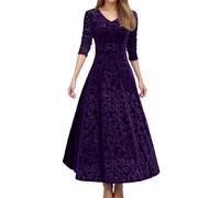 Elegante abito midi in velluto per feste e occasioni festive dell'anno. Casual con maniche lunghe e vestibilità, Viola, S