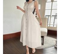 Elegante abito midi senza maniche in stile francese, retrò e chic, colore bianco, adatto per l'estate e il ritorno a scuola L,M,S,XLColore unicoTessuto intrecciato