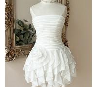 Elegante abito mini con strati di volant in rete e chiffon, resistente, adatto per cerimonie di nozze, celebrazioni, red carpet, ricevimenti di lusso, foreste e spiagge all'aperto, addio al nubilato, 