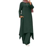 Elegante Abito Musulmano con Tunica a Maniche Lunghe e Pantaloni con Botton | Abiti Semplici Da Cerimonia Vestito Dietro Boho Gialli Moda Barca Pomeriggio Pile Alternativo Vendita Semplicissimi