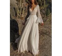 Elegante abito vestito morbido lungo stile boho bohemian bianco romantico 4904