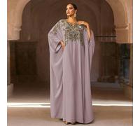 Elegante accappatoio verde ricamato, decorato con perline floreali dorate, abaya stile Dubai dignitoso, adatto per le donne, può essere indossato come abito da Eid al-Fitr, abito da festa islamico o a