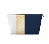 Elegante accento di strisce bianche blu navy finte dorate, Borsa da toilette Borsa per trucco Borsa per cosmetici Borsa da toilette da viaggio portatile