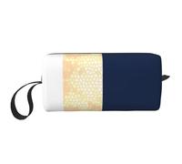 Elegante accento di strisce bianche blu navy finte dorate, Borsa per il trucco Borsa per cosmetici Borsa da toilette da viaggio portatile Borsa per trucco Organizer