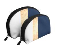 Elegante accento di strisce bianche blu navy finte dorate, Borsa per trucco a conchiglia Portamonete da donna Borsa da toilette piccola Borsa per cosmetici 2 pezzi