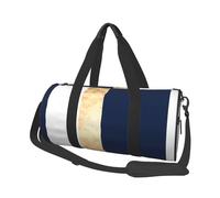 Elegante accento di strisce bianche blu navy finte dorate, Borsone da viaggio di grande capacità Borsa rotonda Borsa da viaggio sportiva Borsa da viaggio Borsa da fitness