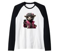 Elegante Agnello Ritratto Moda Pecora Vino Vetro Grafico Fattoria Maglia con Maniche Raglan