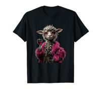 Elegante Agnello Ritratto Moda Pecora Vino Vetro Grafico Fattoria Maglietta