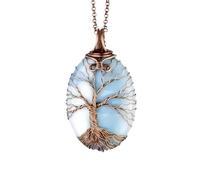 Elegante Albero della Vita Ciondolo Collana Acqua Blu Goccia Pietra e Filo di Rame Intrecciato Amuleti di Moda per l'Uso Quotidiano e Festa congratulazioni Regali