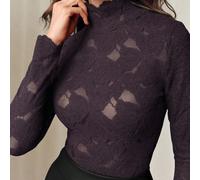 Elegante, alla moda, sexy e versatile, sottomaglia a maniche lunghe in pizzo trasparente e texturizzata, adatta per autunno, inverno, primavera, Capodanno, feste, matrimoni L,M,S,XLPiantePizzo