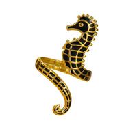 Elegante anello a forma di cavalluccio marino a forma di cavalluccio marino moderno con dettaglio a goccia di olio per una dichiarazione di moda unica fatta a mano in lega, Misura unica, come