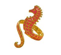 Elegante anello a forma di cavalluccio marino a forma di cavalluccio marino moderno con dettaglio a goccia di olio per una dichiarazione di moda unica fatta a mano in lega, Misura unica, come