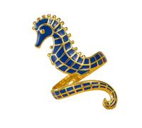Elegante anello a forma di cavalluccio marino a forma di cavalluccio marino moderno con dettaglio a goccia di olio per una dichiarazione di moda unica fatta a mano in lega, Misura unica, come