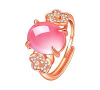 Elegante anello con fiore dal design unico con scintillante quarzo rosa naturale, un accessorio dinamico e attraente per ogni occasione, Misura unica, Metallo