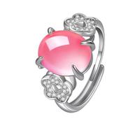 Elegante anello con fiore dal design unico con scintillante quarzo rosa naturale, un accessorio dinamico e attraente per ogni occasione, Misura unica, Metallo
