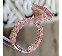 Elegante anello da donna con zircone sintetico rosa, gioiello classico alla moda regalo per banchetti di nozze L'eleganza non passa mai di moda.
