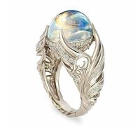 Elegante anello da donna in argento con pietra di luna, misura 5-10, misura media, plastica
