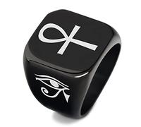 Elegante anello da uomo egiziano con croce Ankh occhio di Horus - in acciaio inox Egitto Godness Wadjet Anka Protection, anello per dita benedetto amuleto talismano meditazione, fede nuziale per uomo