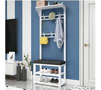 Elegante appendiabiti e scarpiera con cuscino a 2 ripiani per ingresso e camera da letto, design moderno bianco e nero, 100 cm, scarpe e grucce