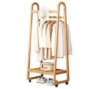 Elegante appendiabiti in bambù con 2 aste appendiabiti e 3 ganci autoportante albero ingresso camera da letto soggiorno - 60 x 39 x 165 cm (colore legno)