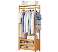 Elegante appendiabiti in bambù con ripiano portaoggetti a 4 livelli e asta per appenderlo, organizer aperto per armadio per camera da letto e soggiorno, supporto regolabile per indumenti da 68/100 cm