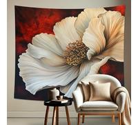 Elegante arazzo da parete floreale bianco da appendere per soggiorno, camera da letto, decorazione per la casa bohémien, dettagli primaverili, 203 x 152 cm