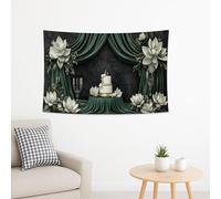Elegante arazzo floreale verde, decorazione da parete con ninfee bianche e torta, arazzo estetico per matrimonio, per soggiorno, camera da letto, decorazione per eventi, 152 x 127 cm