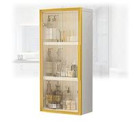 Elegante armadietto da parete in legno nero con ante in vetro per bagno, cucina, lavanderia o camera da letto, non richiede trapano, 30 x 14 x 75 cm, elegante finitura dorata, soluzione versatile per