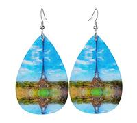 Elegante Art Torre Eiffel Orecchini in pelle con motivo a cielo blu per le donne Ciondola l'orecchino con pendente a goccia con gancio Regali per ragazza adulta