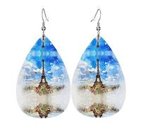 Elegante Art Torre Eiffel Orecchini in pelle con motivo a cielo blu per le donne Ciondola l'orecchino con pendente a goccia con gancio Regali per ragazza adulta