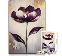 Elegante arte floreale viola e oro - Dipinto realistico ma astratto per bambini Puzzle da 1000 pezzi per adolescenti Gioco di pensiero logico interattivo Ideale come regalo per occasioni memorabili