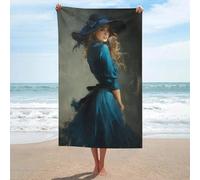 Elegante asciugamano da spiaggia in microfibra senza sabbia con cappello da donna in abito blu asciugamani da doccia grandi multiuso assorbente per bagno piscina 130 x 80 cm
